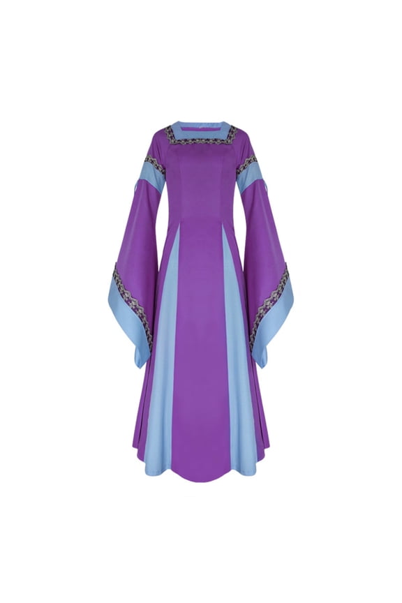 Renaissance Dress for Women Dress up Halloween Medieval Costume Gothic Vintage Retro Gown Maxi Dress S-14 Purple XXL