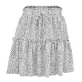 thumbnail image 1 of Women's Mini Skirt Summer Flowy Tiered Ruffle Mini Skirt Cute High Waist Beach Boho Floral Print Pleated Ruffle Hem A-line Short Skirt Ruffle Flared Boho A Line Skater Mini Skirt White L, 1 of 3