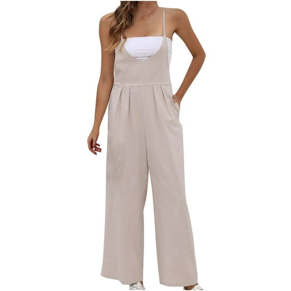 Mrat Rompers Casual Trendy Women Casual Sold Color Shoulder Button Suspender Jumpsuits Wide Pocket Leg Pant Athletic Overalls for Women S-107 Khaki M