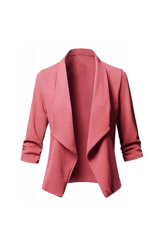Ruched 3/4 Sleeve Open Front Draped Blazers Business Casual Basic Work Jackets for Women Plus Size Thin Cardigans for Women Lightweight S-21 Pink-A 3XL