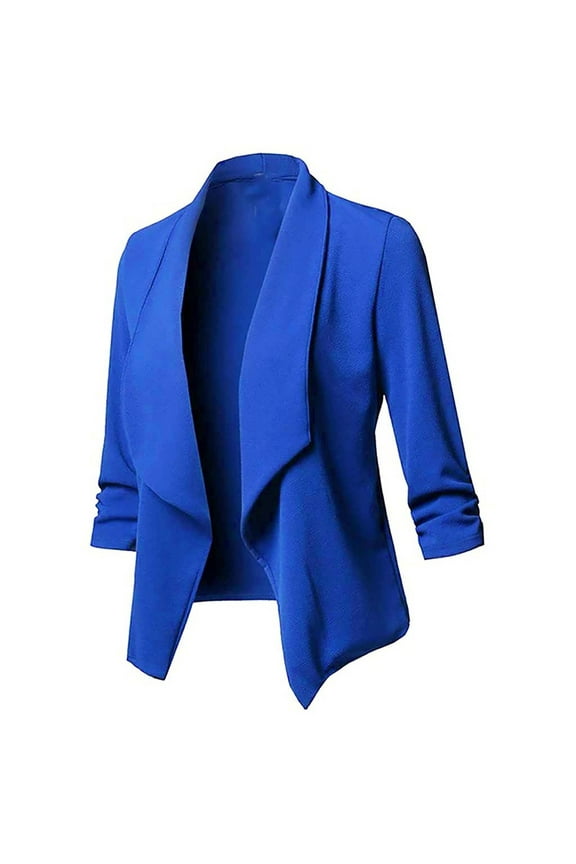 Ruched 3/4 Sleeve Open Front Draped Blazers Business Casual Basic Work Jackets for Women Plus Size Women Cardigans Lightweight S-22 Blue 5XL
