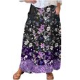 thumbnail image 1 of Mrat Ruched Skirt Women's Casual Retro Floral Skirts Linen Elastic Waist Pleated Maxi Skirt with Pockets Plus Size Skirts S-193 Multicolor S, 1 of 5
