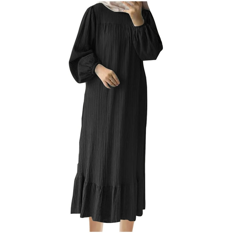 Mrat Ruffle Hem Maxi Dress for Women, Muslim Womens Plus Size Crewneck Long  Sleeve Maxi Dress Arabian Dubai Islamic Robe Without Headscarf S-48 Black  XXL - Walmart.com