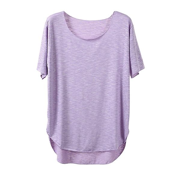 Mrat Scoop Neck T-Shirt Women's Round Neck Solid Color Short Sleeved Loose T-Shirt Short Sleeved Round Neck Tops/Shirt Short Sleeve Tops S-292 Purple Free Size