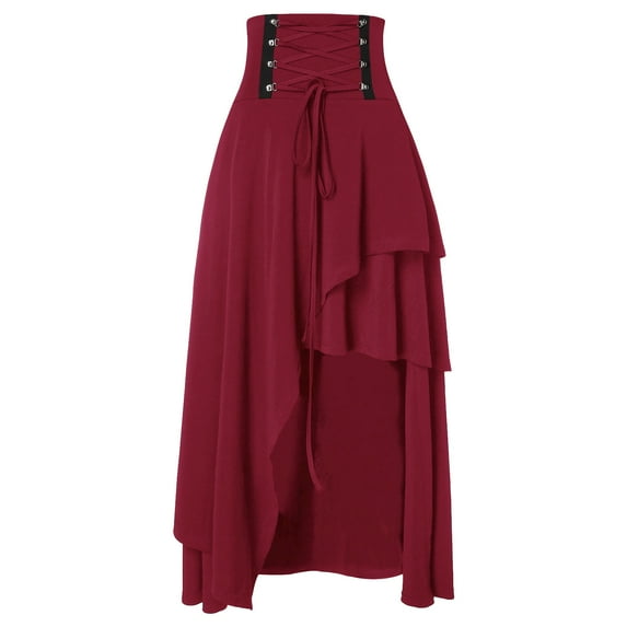 Mrat Scooter Skirt Fashion Women Loose Casual High Waist Solid Long Ankle Pleated Skirt Long Skirts S-104 Wine L