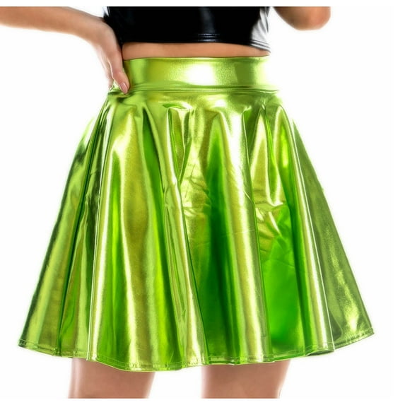 Mrat Scooter Skirts Women's Basic Versatile Stretchy Flared Casual Solid Color Party Cosplay Mini Skater Skirt Plus Size Skirts for Curvy Women S-24 Green S