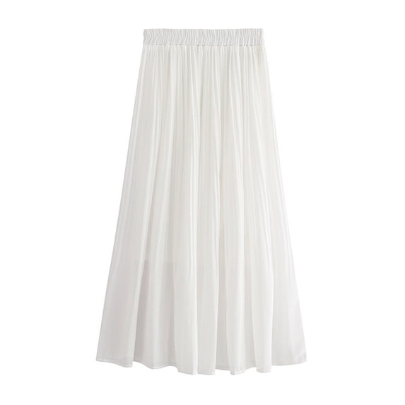 Mrat Scooter Skirts Women's Fashion High Waist Pleated Solid Gauze Maxi Skirt Loose Long Skirt Asymmetrical Skirts S-170 White One Size