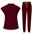 thumbnail image 1 of Mrat Scrub Set for Women Nurse Uniform Jogger Suit Stretch Tops & Pants with Pocket for Nurse Esthetician Workwear 2 Piece Sports Suit Set S-3 Wine XL, 1 of 5