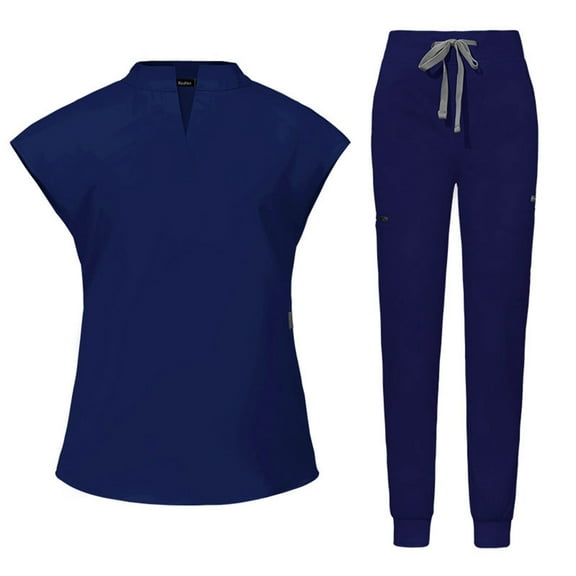Mrat Scrub Set for Women Nurse Uniform Jogger Suit Stretch Tops & Pants with Pocket for Nurse Esthetician Workwear Two Piece Jogger Suit Set S-3 Navy S