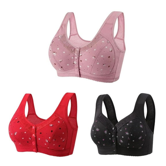 Mrat Seamless Bra Push up 3pc Front Snaps Full Cover Bras for Women Comfortable Button Close Sports Bras Breathable Everyday Bras Underwear S-192 Hot Pink-A M