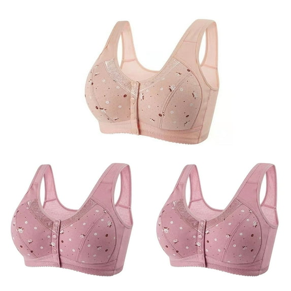 Mrat Seamless Comfort Bras Bras for Older Women 2024 Front Close Button Cotton Bras Full Support Wide Back Wireless Bras S-21 Pink-A 4XL