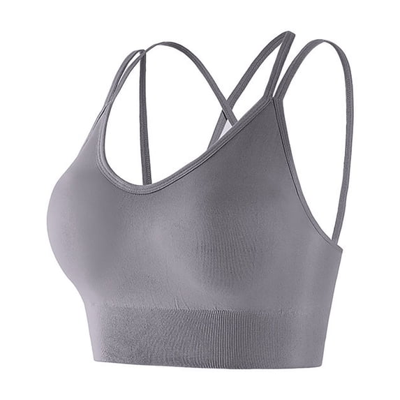 Mrat Seamless Sports Bra Women's Crossback Sports Bra Padded Strappy Medium Support Yoga Bra for Workout Fitness Shockproof Underwear Bra S-234 Gray XL