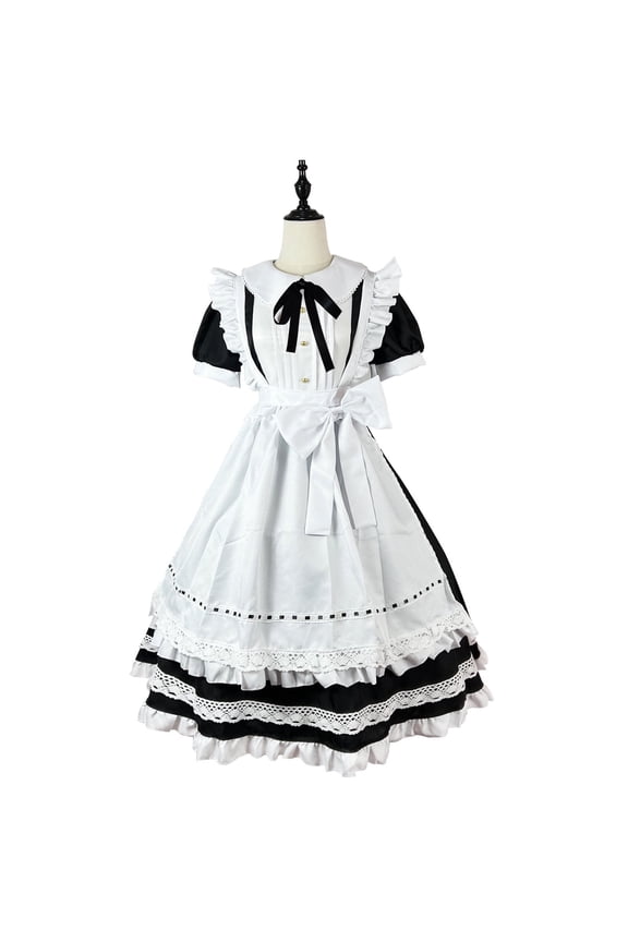 Semi Formal Dresses Traditional Maid Lace Bow Short Sleeved French Maid Short Sleeved Round Neck Dress Semi Formal Dresses S-258 White 5XL