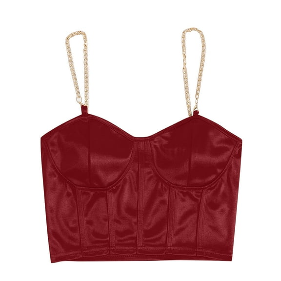 Mrat Shelf Bra Tank Tops Fashion Women's Casual V-Neck Sleeveless Solid Chain Tops Blouse Camisoles Shelf Bra Tank Tops for Women S-144 Wine L