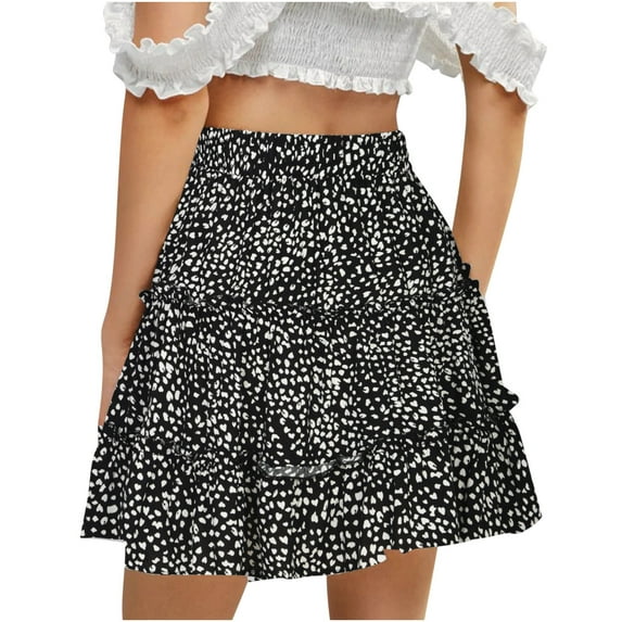 Mrat High Waist Skirt Women Summer Casual Vintage High Waist Floral Print Beach Ruffled Short Skirt Mini Skirt S-99 Black M