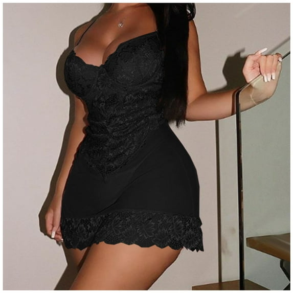 Mrat Short Sleepshirts Long Sleeve Top With Pants Ladies Fashion Lace Sling Vest Hollow Mesh See-Through Ladies Nightdress Set Sleepwear Pajama Button Down