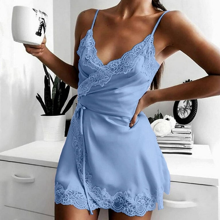 Women's Ladies Night Dress Nightgown Satin Silk Lace Lingerie Pajamas  Sleepwear