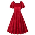 thumbnail image 1 of Mrat Short Sleeve Velvet Dress Women Vintage 1950s Retro Rockabilly Prom Dresses Flowy Dress S-78 Red-A XXL, 1 of 5
