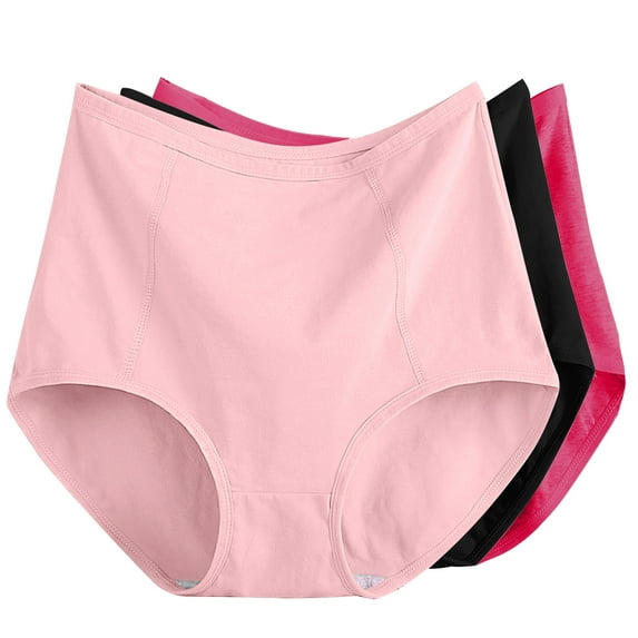 Mrat Silk Panties for Women 3pc Women's Plus Size Panties Solid Color High Waist Leak Proof Cotton Short Underwear Shorts Underwear Women Pack Thong S-204 Hot Pink-a XXL