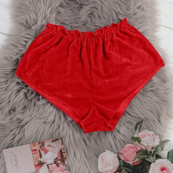 Mrat Silk Robes for Women Pajama Shorts Velvet Towel Robe Robes for Woman Ladies Silk Pajamas Set Stain Pajamas Bowknot Shorts Red_C XXXL