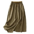 thumbnail image 1 of Mrat Skater Skirt Women's Summer Loose Retro Elastic Waist Embroidery Floral Cotton Linen Elastic Waist Skirt Women's Mid-Length Cargo Skirt S-39 Khaki M, 1 of 8
