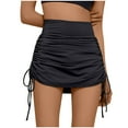 thumbnail image 1 of Mrat Skater Skirt for Women Womens High Waisted Mini Skirts Built in Shorts Drawstring Ruched Mini Skort Athletic Tennis Golf 20" Skirt S-72 Black XL, 1 of 9
