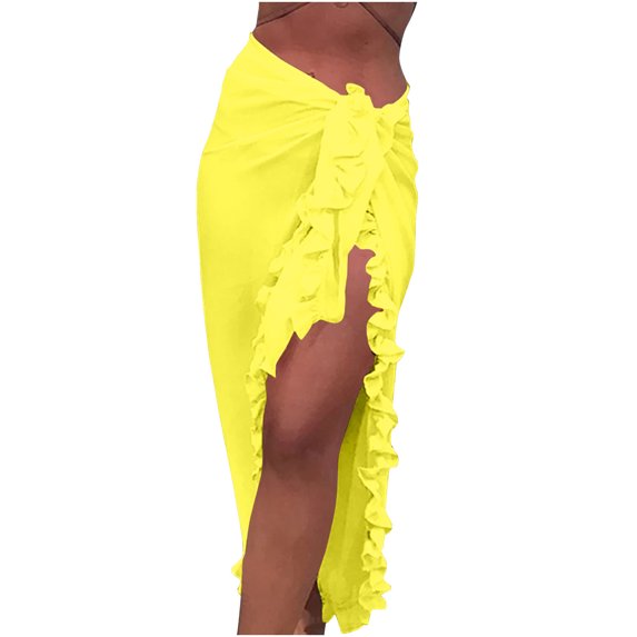 Mrat Skater Skirts Women's Casual Fashion Solid Color Flowing Skirt Hip Wrap Skirt Renaissance Skirts S-213 Yellow One Size