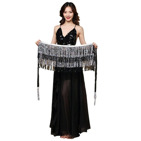 Mrat Skirt Boho Skirts For Women Ladies Belly Dance Costume Belt Skirt Hip Wrap Outfit Sequins Tassels Bead Scarf High Waist Skirt Pleated