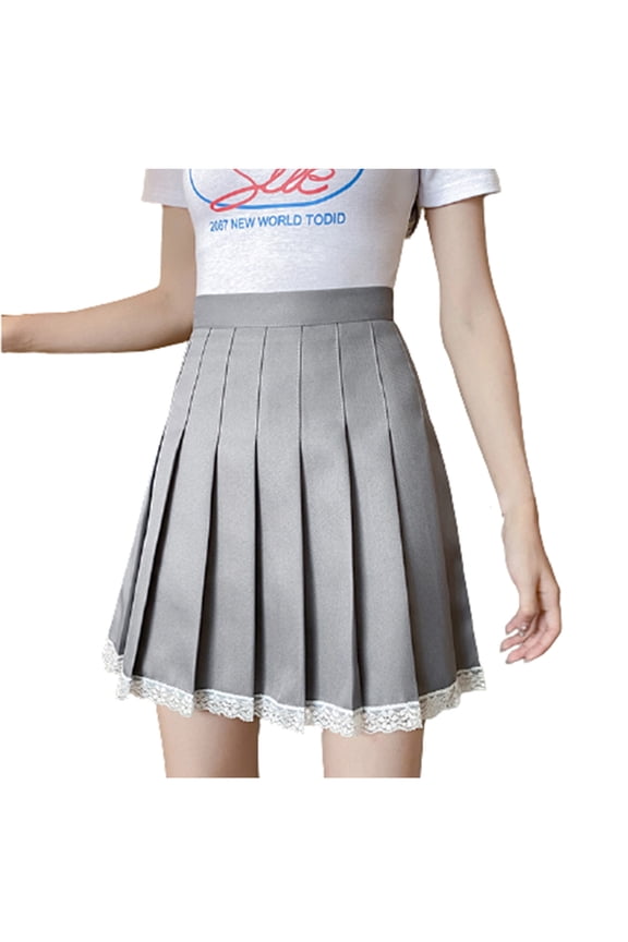 Skirt Hawaiian Skirt Ladies Fashion Solid Color Lace Pleated Skirt College Windproof A-line Skirt Female Plaid Maxi Skirt