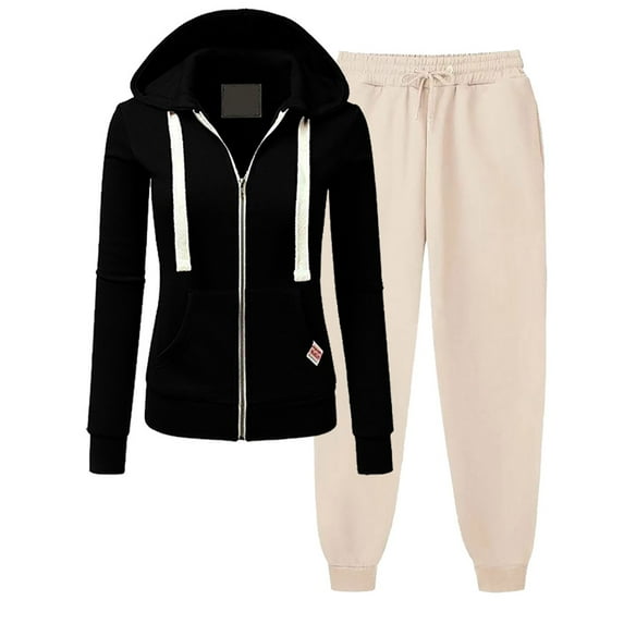 Mrat Skirt Suit Set for Women Pullover Zip Up Sweatshirt Jogger Sweatpants Sweatshirt Set Hooded Set Ladies Track Suits 2 Piece Set B1_Black M