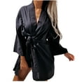 thumbnail image 1 of Mrat Skirt Women Skirts Ladies Summer Fashion Solid Color Ninth Sleeved Loose V Neck Short Skirt Dress Female Maxi Skirt Winter, 1 of 8