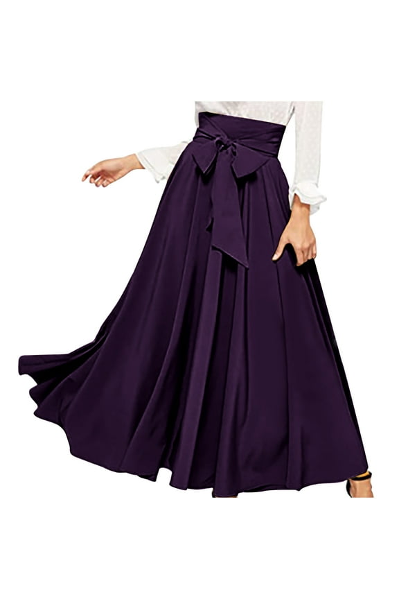Skirt for Women Women's Elegant High Waisted Linen Skirt Skirt With Front Lace Up Tube Pencil Midi Skirt Asymmetrical Short Skirts Pleat Asnkle Skirt Purple XL