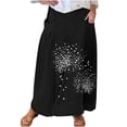 thumbnail image 1 of Mrat Skirt for Women Women's Casual Retro Floral Skirts Linen Elastic Waist Pleated Maxi Skirt with Pockets Plus Size Skirts S-242 Black XL, 1 of 5