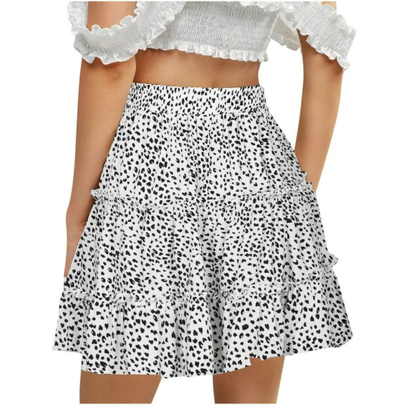 Mrat Skirt with Shorts Underneath Women Short Skirt Ladies Summer Casual Vintage High Waist Floral Print Beach Ruffled Short Skirt Denim Mini Skirt