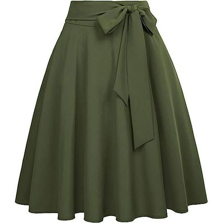 Mrat Skirts for Women Women's Vintage Color High High Waisted Skirt Waist  Lace Half Length A-Line Zipper Short Skirt Dress Flare Mid Length Dress  Army 