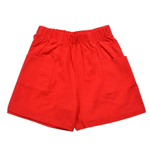 Mrat Sleeping Shorts Ladies Women's Solid Cotton Wrinkled Thin Wide Leg High Waist Loose Casual Shorts Compression Shorts Women S-196 Red-A S