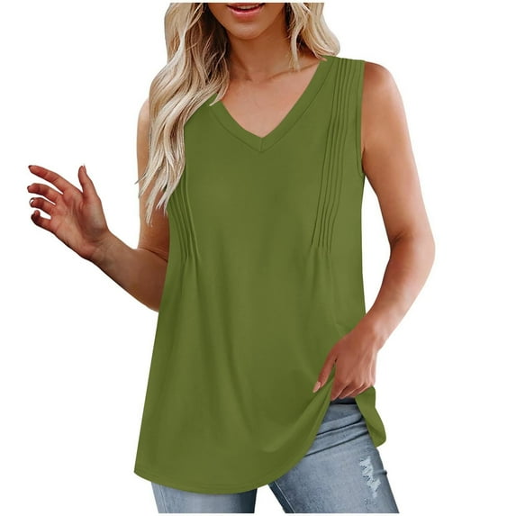 Mrat Sleeveless Basic Cami Fashion Women's Spring/Summer Solid Color Casual V-Neck Sleeveless Tops Tank Tops S-127 A-Green S