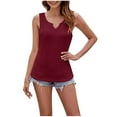 thumbnail image 1 of Mrat Sleeveless Basic Tight T Shirts Women's Summer Fashion Casual Solid V-Neck Sleeveless Casual Loose Blouses Tops Basic Tank Tops for Women S-535 Wine L, 1 of 8