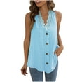 thumbnail image 1 of Mrat Sleeveless T-Shirts Women's Sleeveless Solid Color V-Neck Lace Casual Fashion Loose Tank Tops Backless Tank Tops for Women S-424 Sky Blue L, 1 of 5
