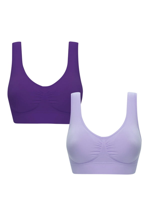 Sports Bra 2pc Women Plus Size Bra Ultra-Thin Large Bra Sports Bra Full Bra Cup Tops Bralettes Women Wireless Bras S-142 Purple XXL