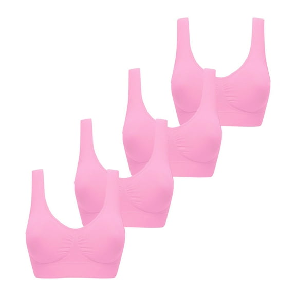 Mrat Sports Bra Plus Size 4pc Seamless Sports Bra Wirefree Yoga Bra with Removable Pads for Women Women's Bras No Underwire S-47 Pink-A L
