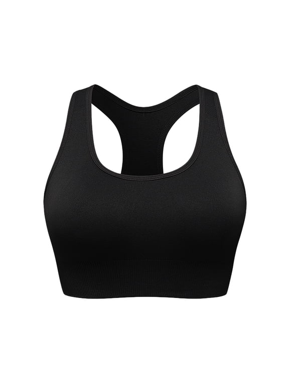 Mrat Sports Bra with Sewn in Pads Women's Comfort Workout Sports Bra Low-Impact Activity Sleep Bras Racerback Sports Bra Seamless Padded Yoga Bra S-17 Black M