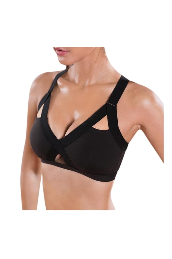 Sports Bra for Women Hollow out Wireless Bralette Low Cut V-Neck Lightweight Yoga Bra Everyday Bra S-44 Black 3XL