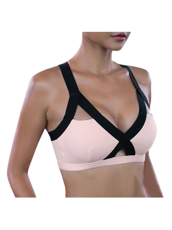 Sports Bra for Women Hollow out Wireless Bralette Low Cut V-Neck Lightweight Yoga Bra Everyday Bra S-44 Pink-A 3XL