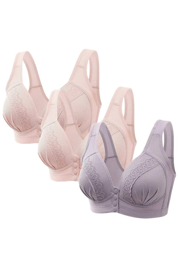 Mrat Sports Bras for Women High Support Bras Women Wireless No Underwire Bra Style M-790 Women's Plus Size Lace Push-Up Bra Female V-Neck Front Snap Bra Closure Lace Bra Purple M