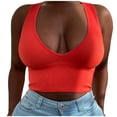 thumbnail image 1 of Mrat Sporty Workout Tank Tops Fashion Women's Sleeveless V-Neck Slim Vests Short Tops Blouse Workout Basic Crop Tops S-458 Orange S, 1 of 5