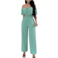 thumbnail image 1 of Mrat Spring Jumpsuits Women's One Line Neck Waist Loose Straight Jumpsuit Versatile Pants Drawstring Workout Sweatpants S-165 Green S, 1 of 5