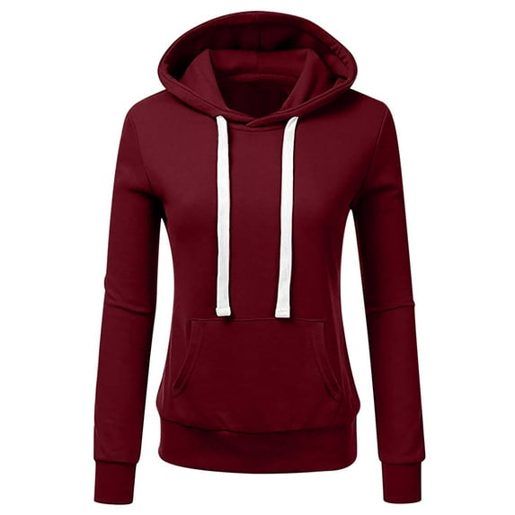 Mrat Stand Collar Hoodie Womens Casual Hoodies Sweatshirt Drawstring Loose Fitting Hooded Pullover Tops S-228 Wine M