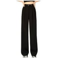 thumbnail image 1 of Mrat Straight Open Pants Solid Spring and Summer Women's Fashion Leisure High Waisted Full Length Pants Womens Wide Leg Pants S-557 Black M, 1 of 4