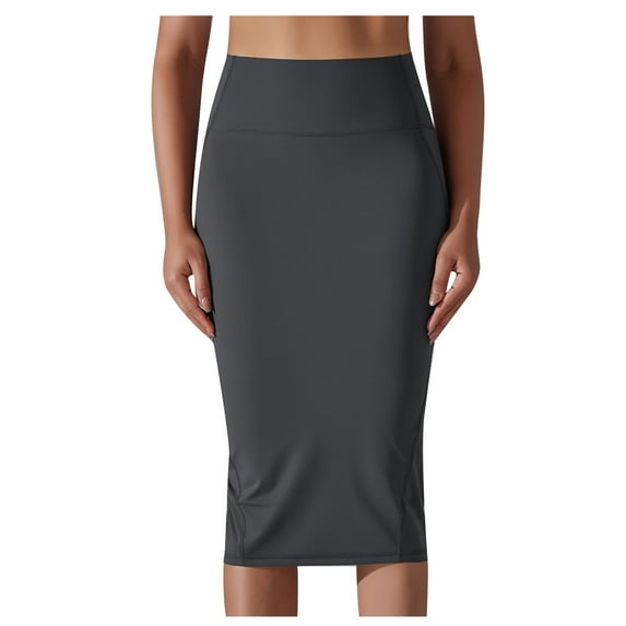 Mrat Stretchy Flared Skirt Women's High-Waisted Skirt Casual Sports High-Elastic Skin-Friendly Mid-Length Slit Yoga Dress High Waist Skirt S-136 DarkGray S